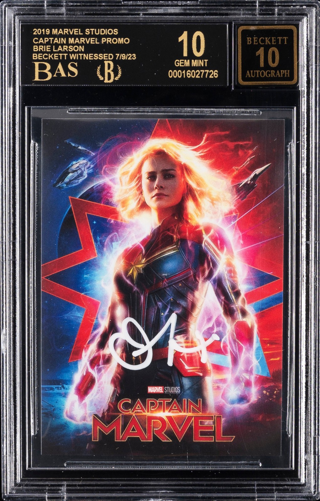 2019 Marvel Captain Marvel Brie Larson Signed Promo Card BAS BGS 10 Black Label