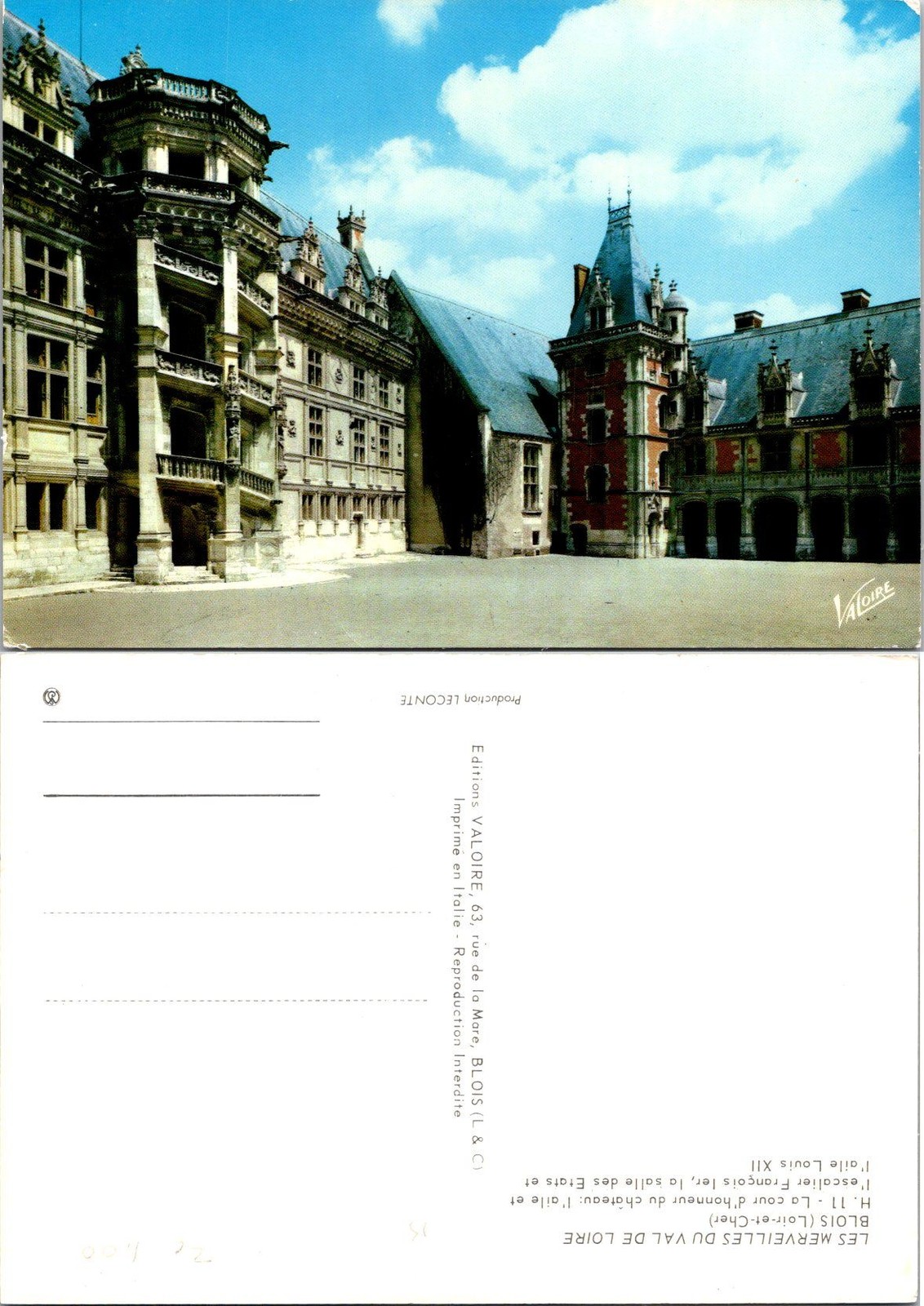 VALOIRE Postcard BLOIS Chateau Cour d Honneur Les Merveilles du Val de Loire