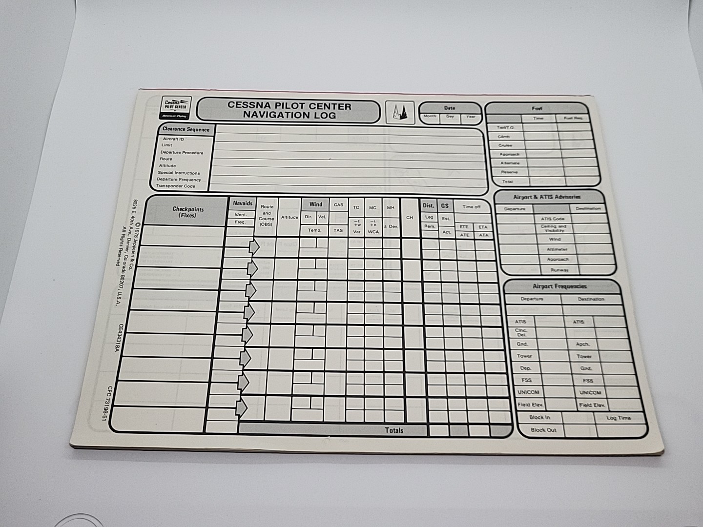 CESSNA PILOT CENTER NAVIGATION LOG 1978 Jeppesen & Co. CE 434318A - CPC 73196-51
