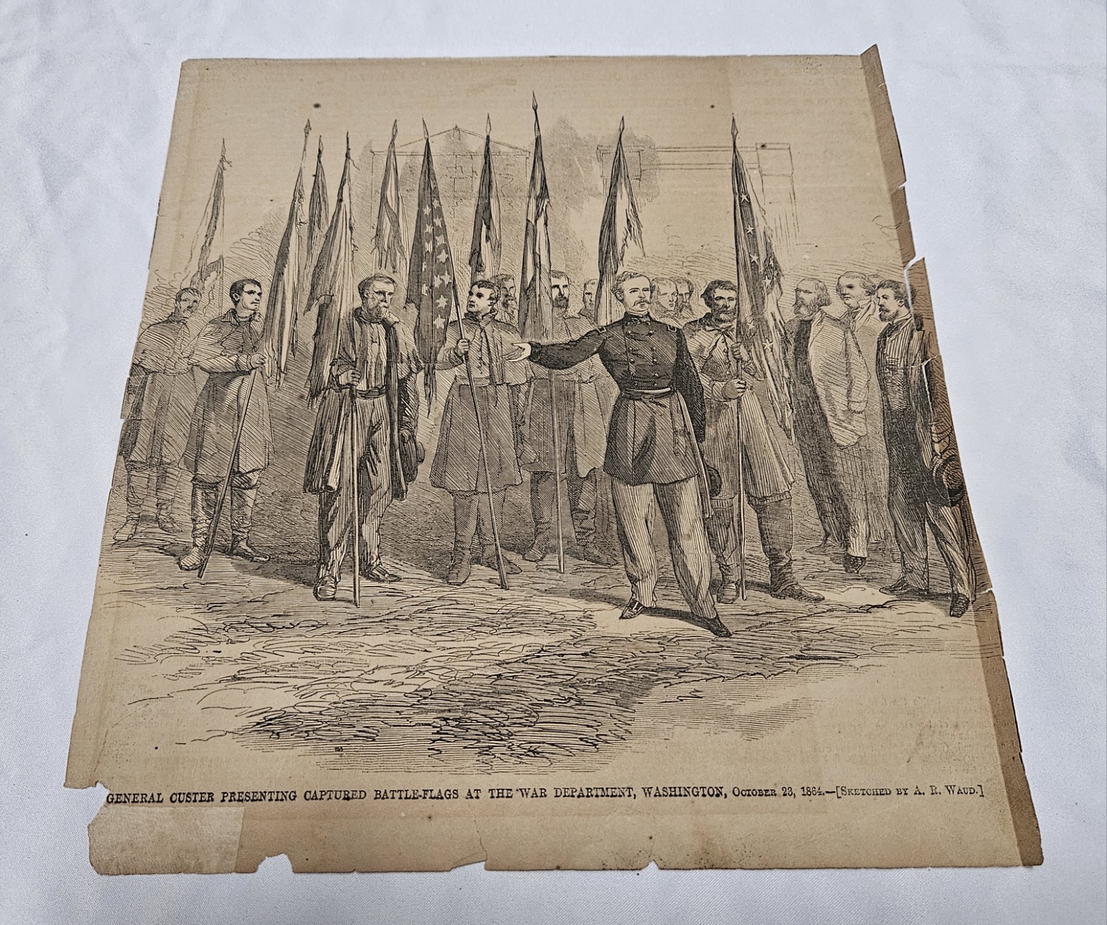 General Custer Presenting Captured Battle-Flags Civil War Print by A.R. Waud