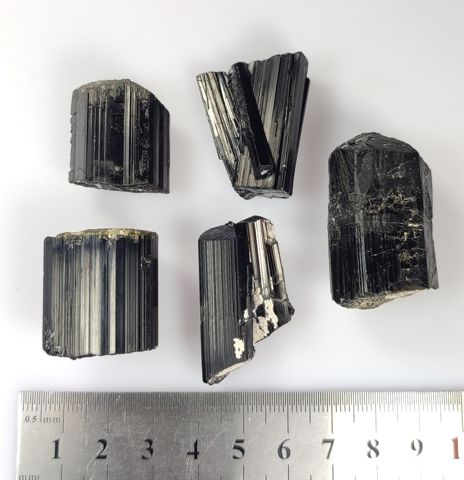 119-gm Natural Black Tourmaline Terminated Crystals (5 Pcs) Lot  from Pakistan.