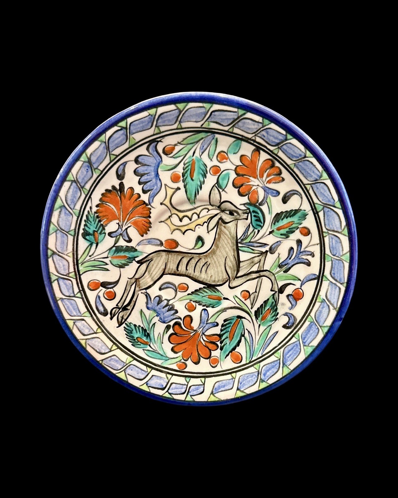 Vintage Ikaros Rhodes Greece 6” Deer Plate Hand Painted Greek Pottery