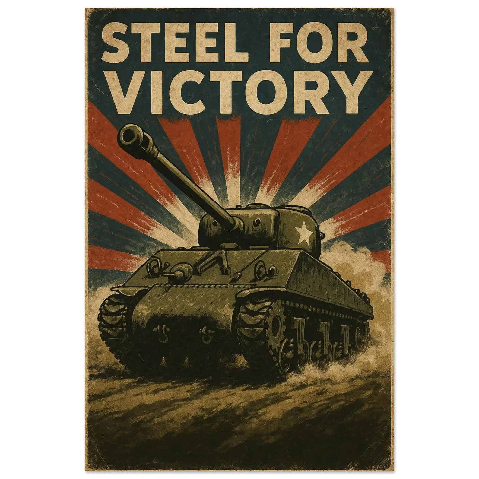 Vintage style WWII Sherman M4 Tank Print Repro Poster