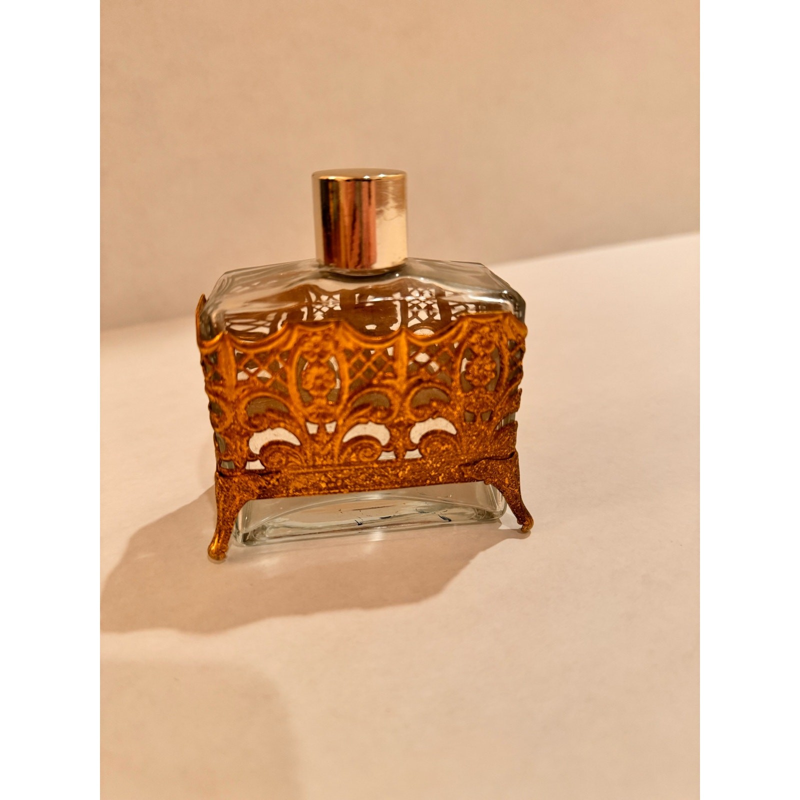 Perfume Bottle Vintage Ornate Footed Gold Filigree Vanity No Perfume Included
