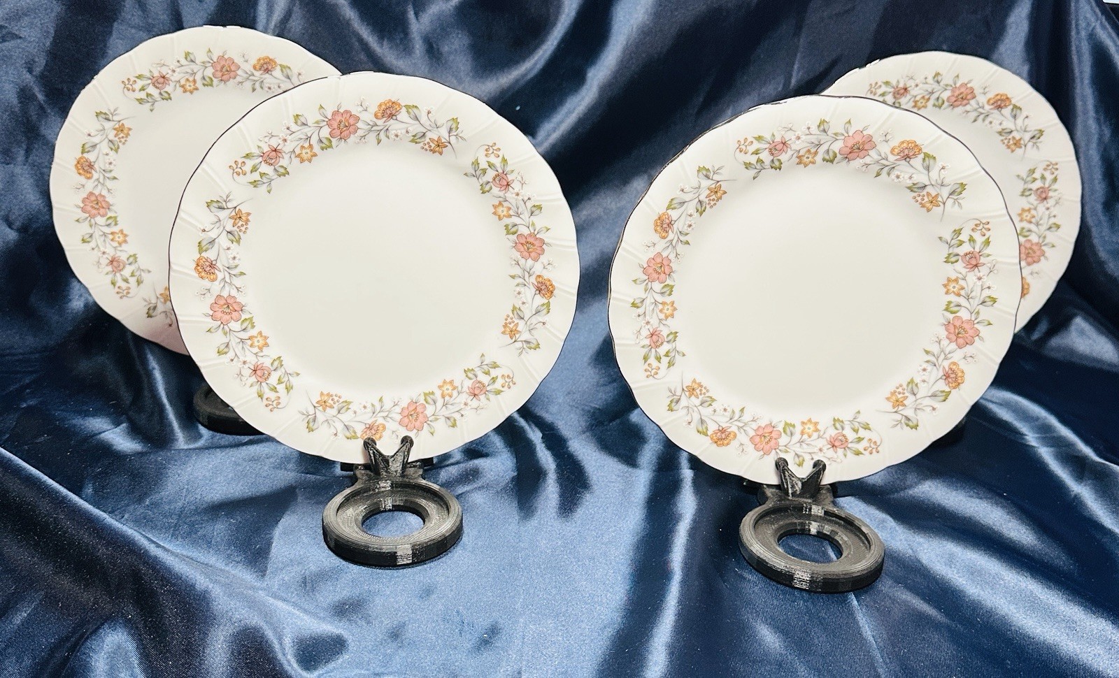 Set Of 4 Vintage Sheffield Bouquet Salad Plates - Gorgeous Floral Design- RARE