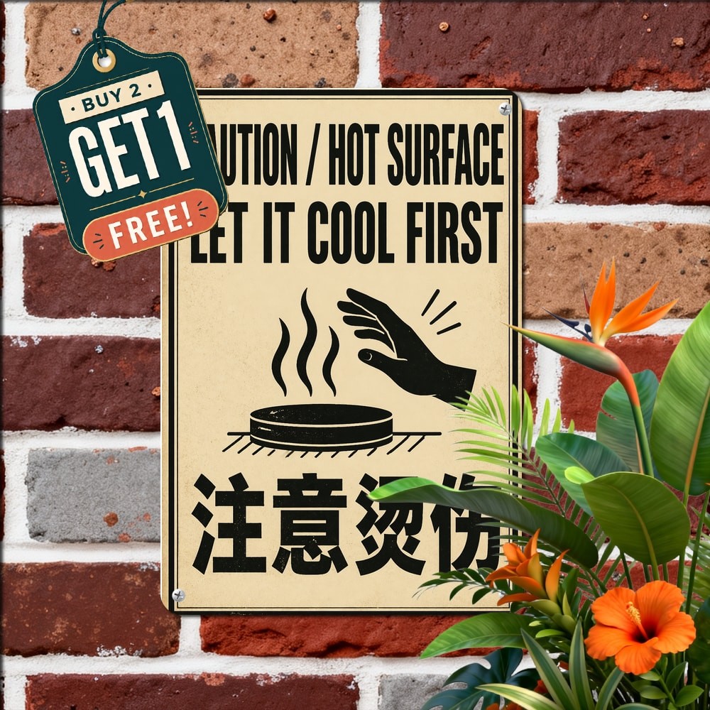 Bold Bilingual Typography Layout Safety Warning Sign Multi Language Metal Plaque