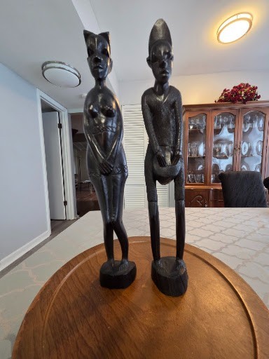 Vintage Hand Carved Wood Kenya African Male Female Statues Couple Figures 14\