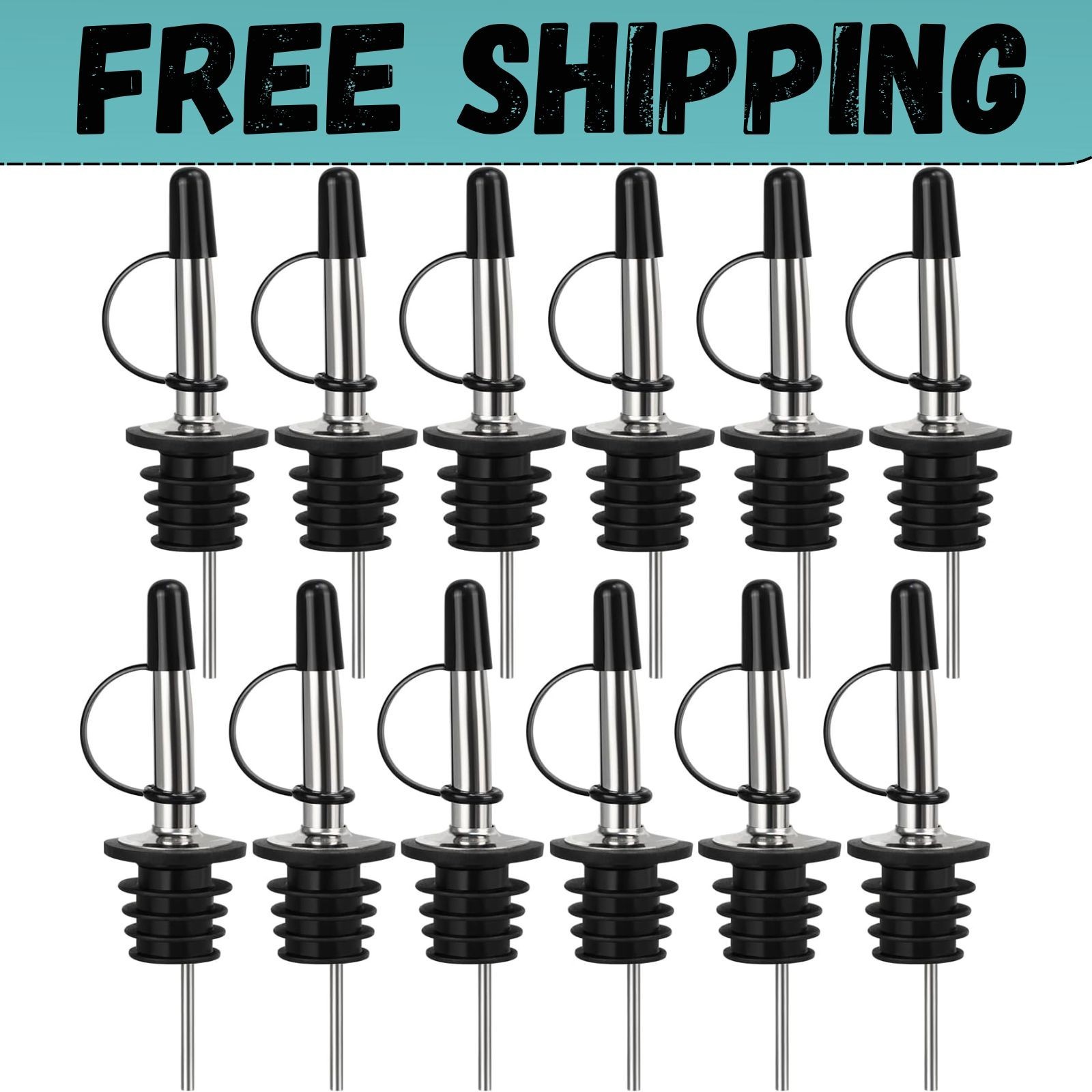 12 Pack Liquor Pour Spout, Stainless Steel Classic Bottle Pourers with Rubber Du