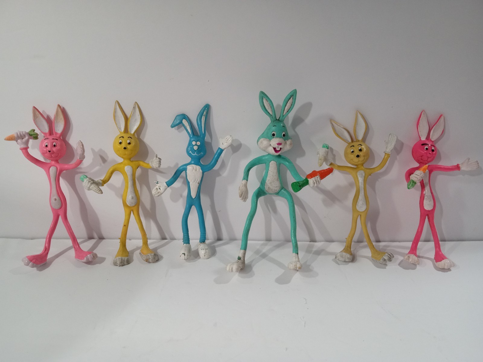 Lot of 6 Vintage Bendable Poseable Bunny Rabbit Bendy Figure Toy 1980s 1990s