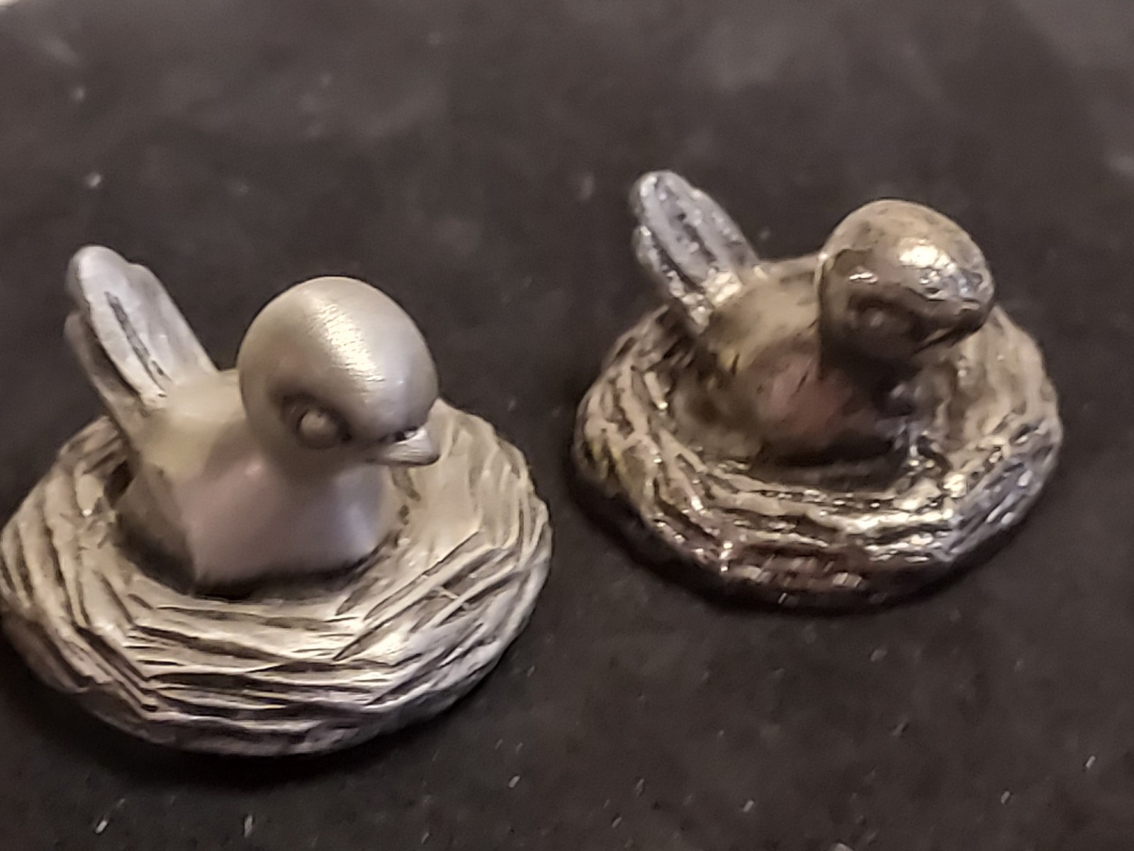 Two Bird On A Nest Pewter Minature Figurines