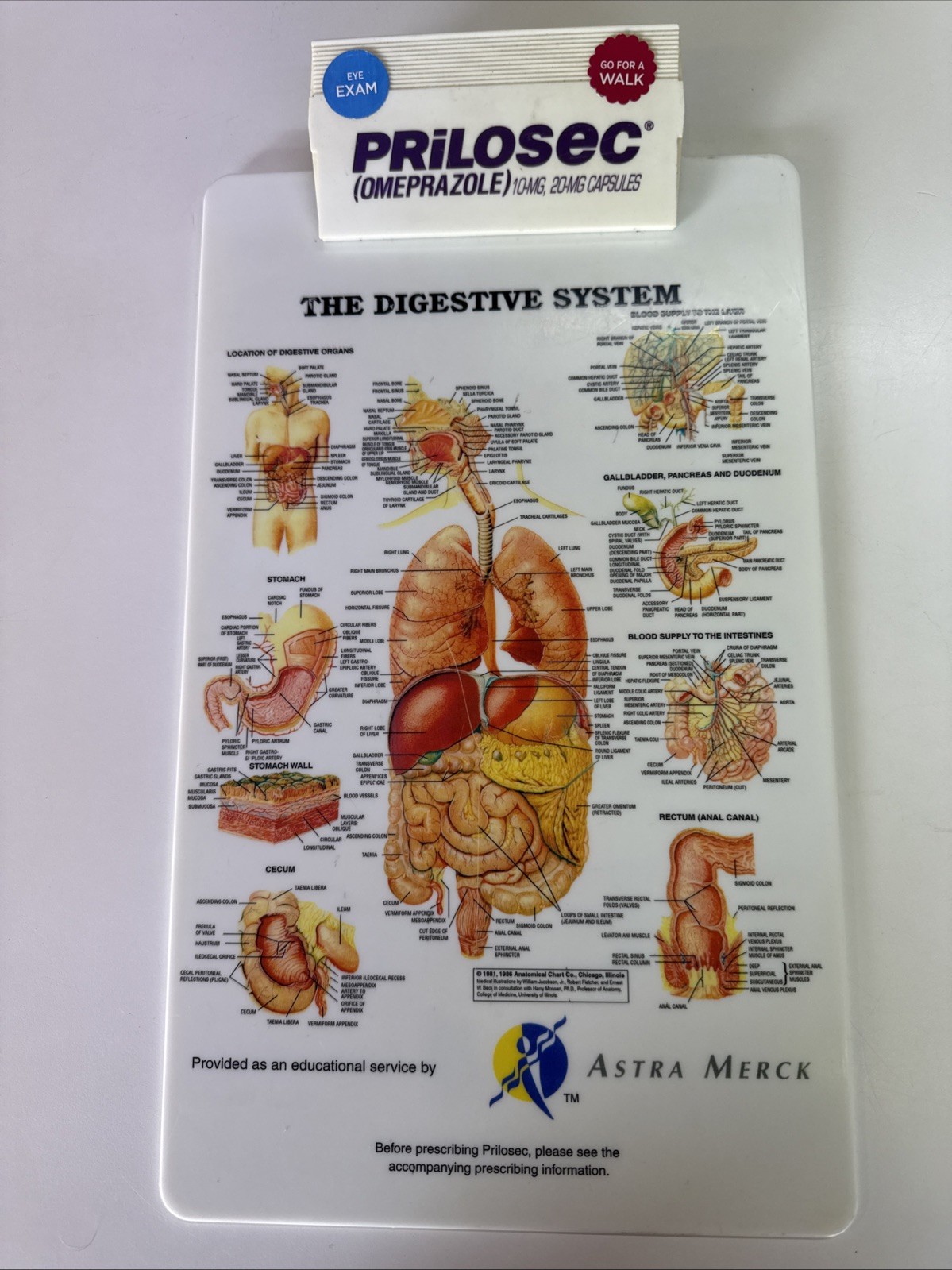 Vtg Astra Merk Prilosec Digestive System Clip Board Pharmeceutical Advertising