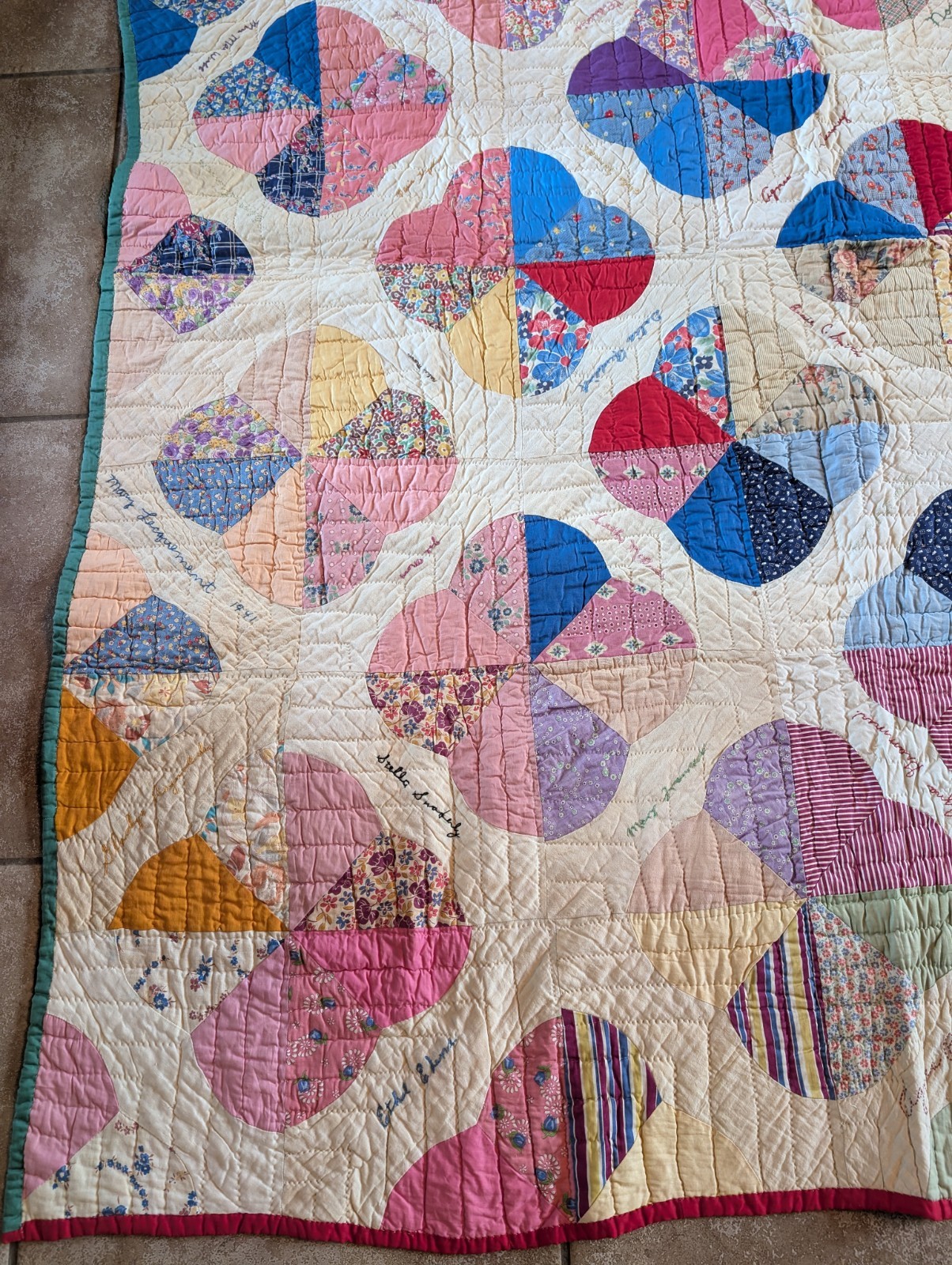 Vintage 1941 Signature Friendship Cotton Hand Stitched Farmhouse Quilt 79