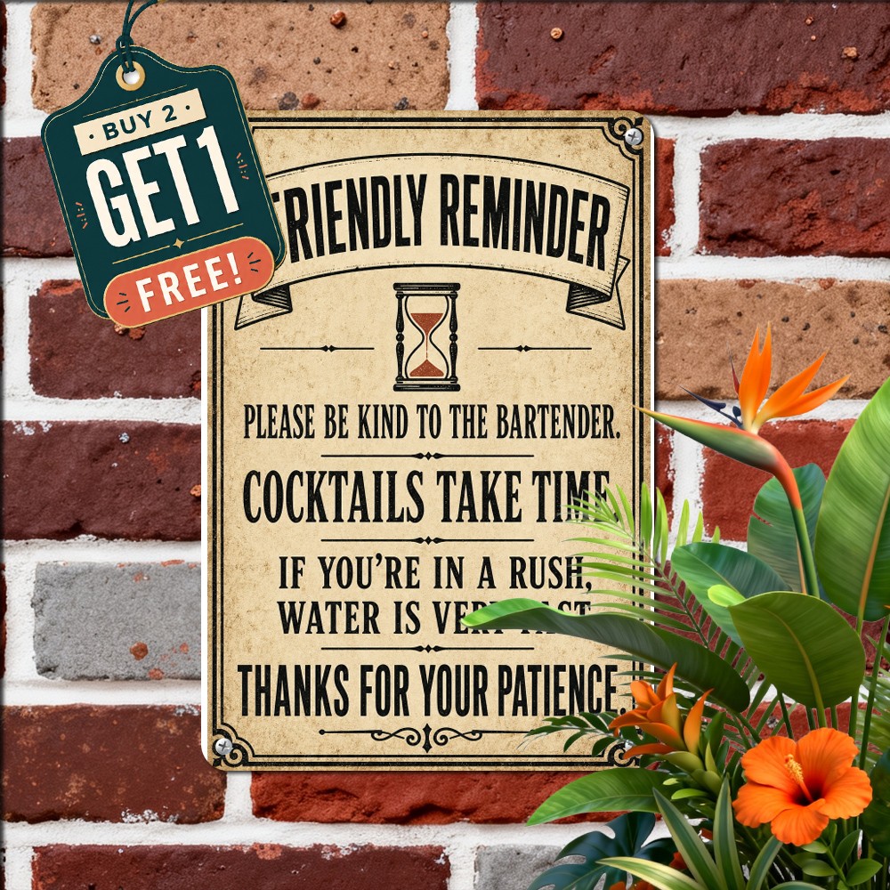 Funny Bartender Attention Please Tin Sign Vintage Metal Home Bar Decor 8x12