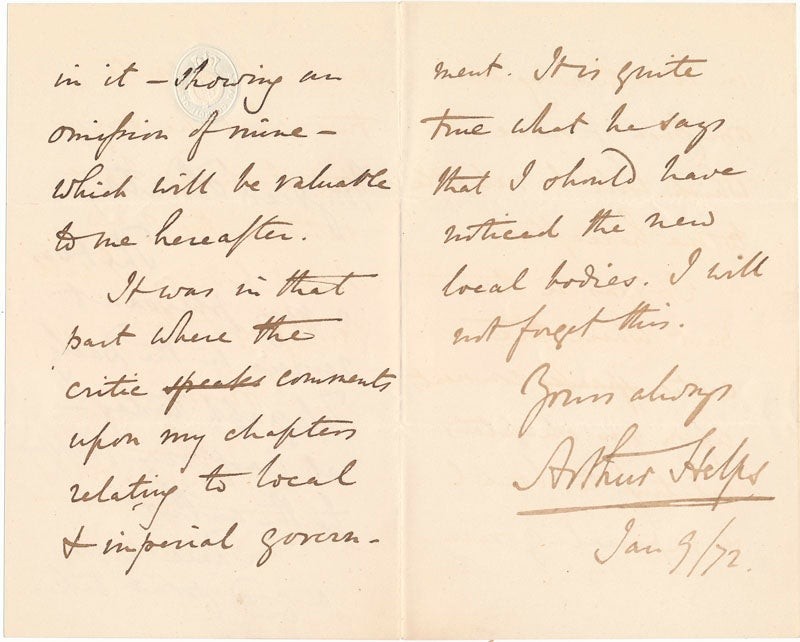 Arthur HELPS / Autograph Letter Signed