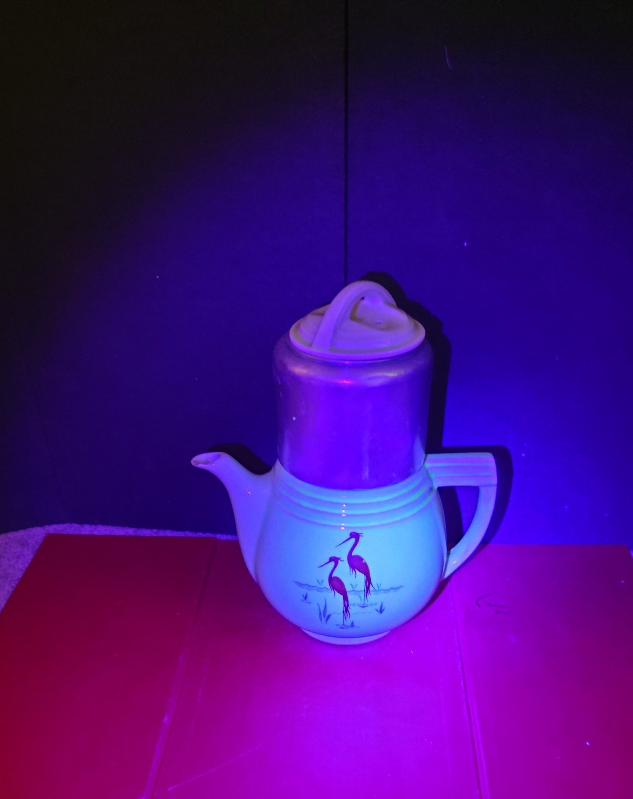 Vintage Drip-O-Lator Coffee Pot Enterprise Aluminum Co Crane Bird 12” Glaze Glow