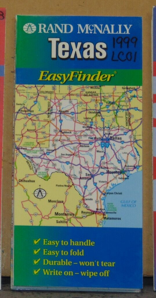 1999 Rand McNally Laminated Road Map of Texas