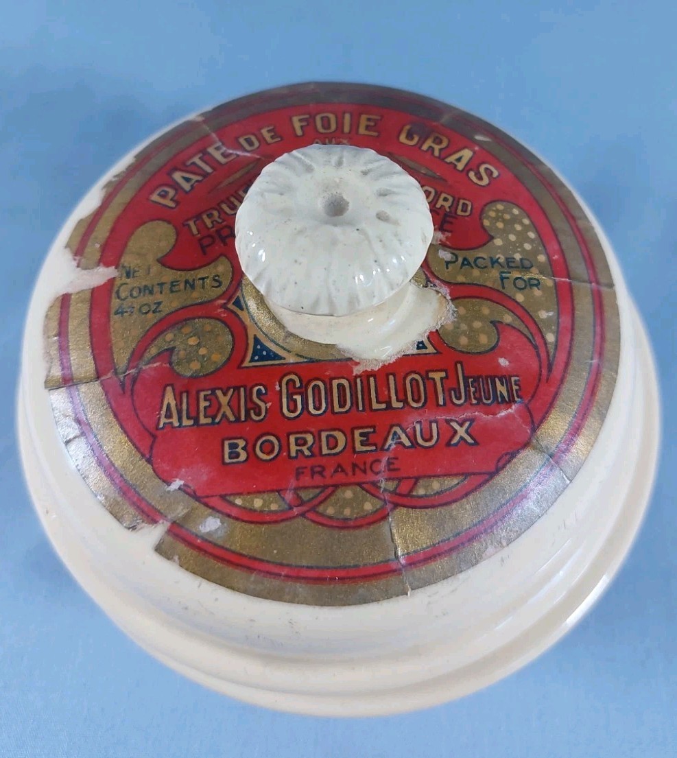 PATE DE FOIE GRAS ZFrench Porcelain Pot w/ lid & Lion Heads & Label