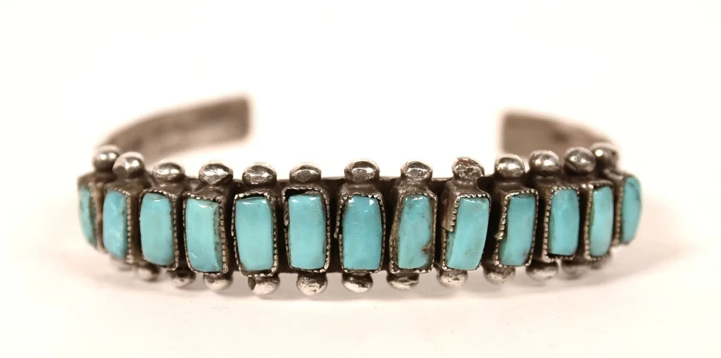 Zuni Pueblo Sterling Silver and Turquoise Cuff Bracelet