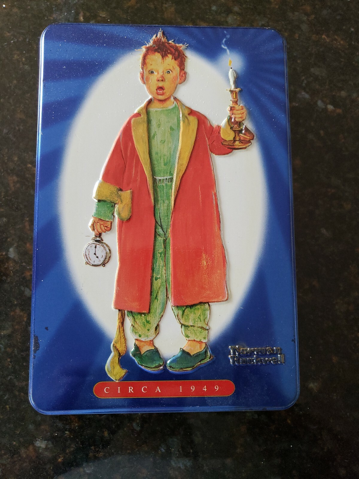 2000 Limited Edition Tin Snickers Norman Rockwell Print Circa 1949 Boy & Candle
