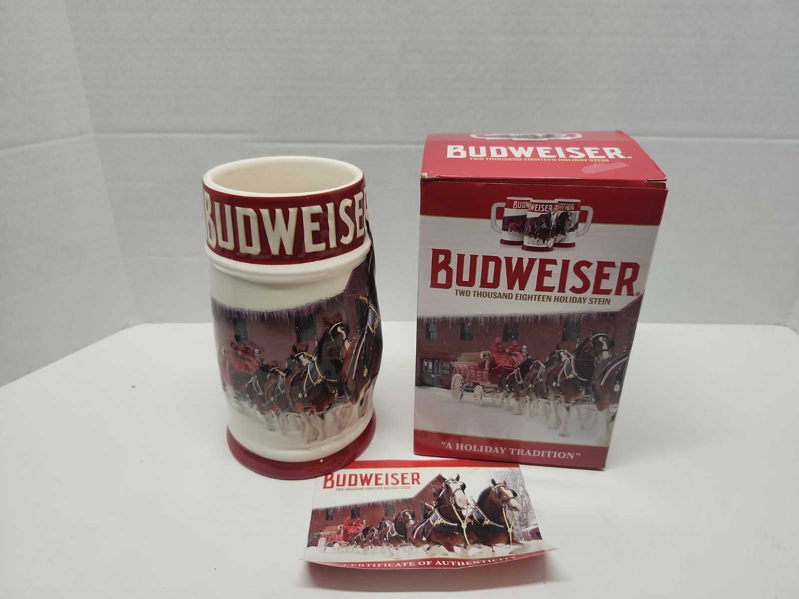 2018 Budweiser Holiday Stein Clydesdales Christmas Mug Holiday Tradition 39th