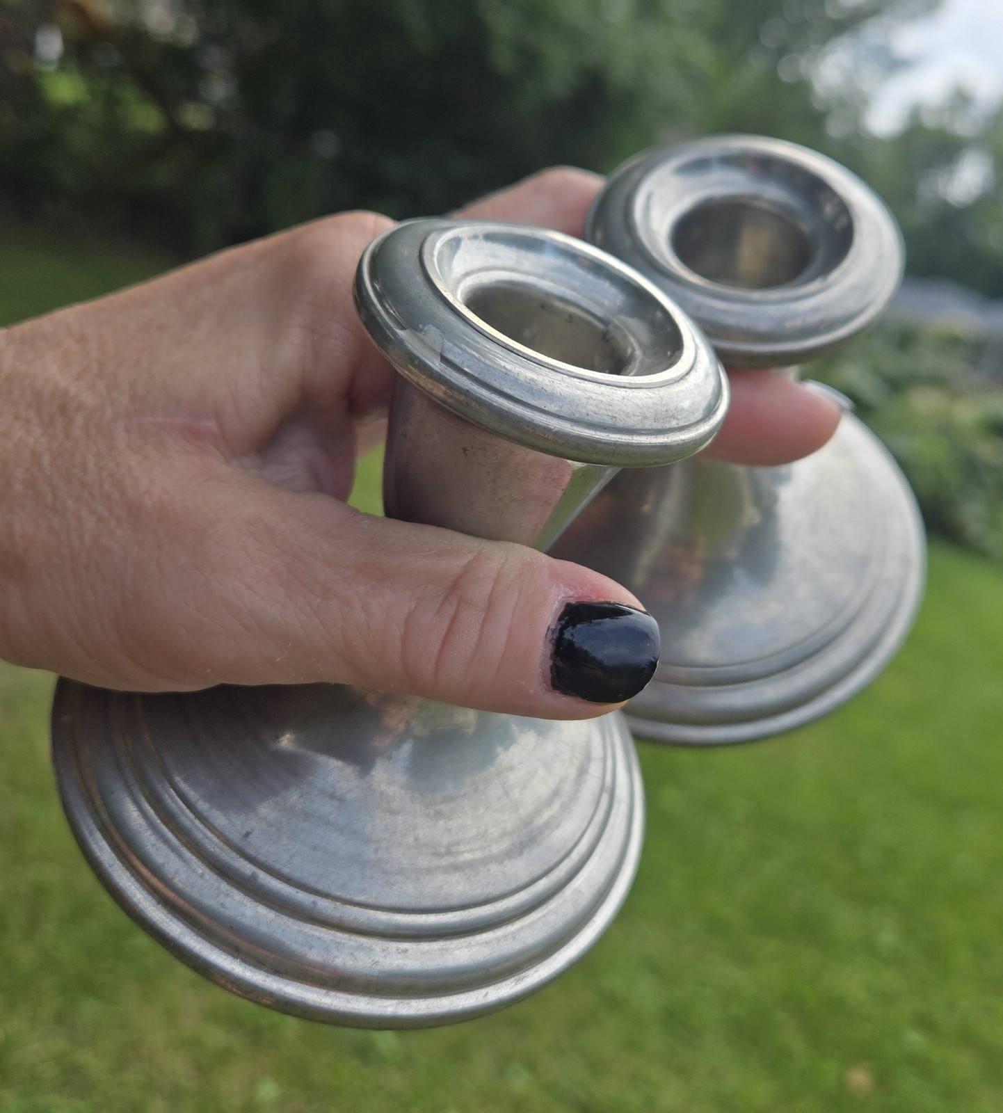 Vintage GORHAM pewter Tapered Candle Holders Weighted Base 4 In Squatty