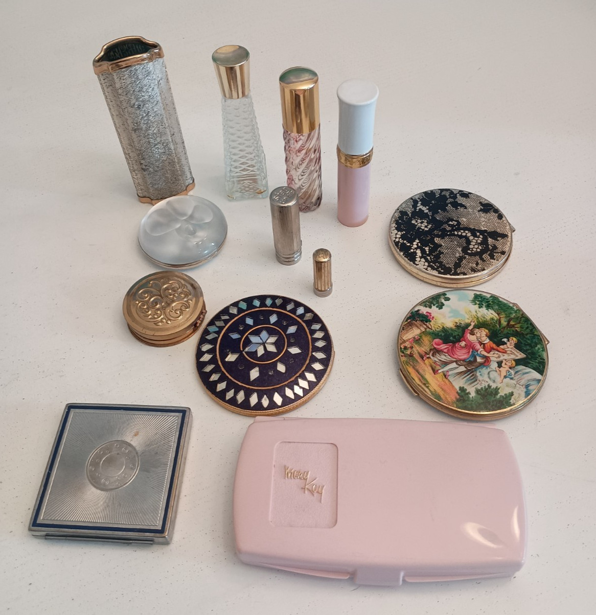 Vintage Cosmetic Compact Lipstick Fragrance Makeup Mirror Lot for Display