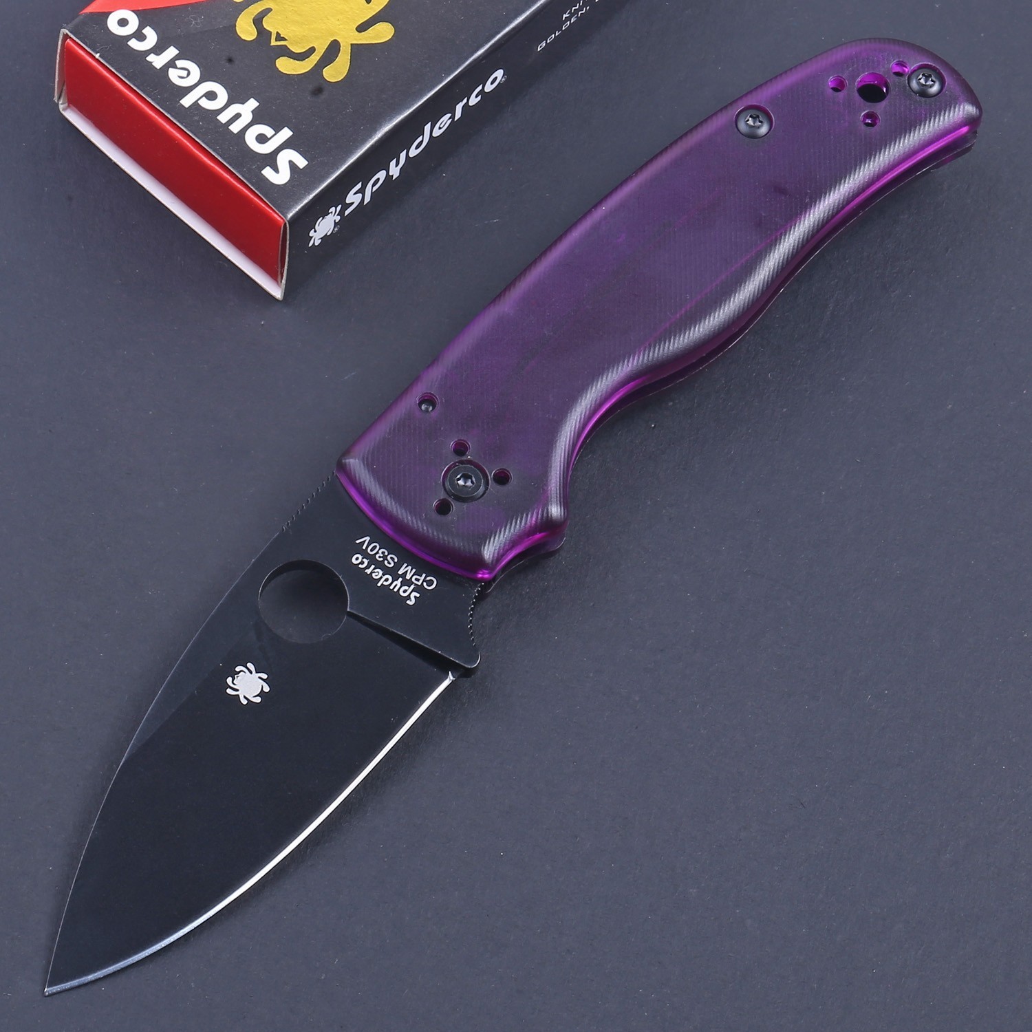 2026 Purple Amber PEI Handle Black Spear Blade Pocket Tactical Knife Shaman C229 2026 Purple Amber PEI Handle Black Spear Blade Pocket Tactical Knife Shaman C229