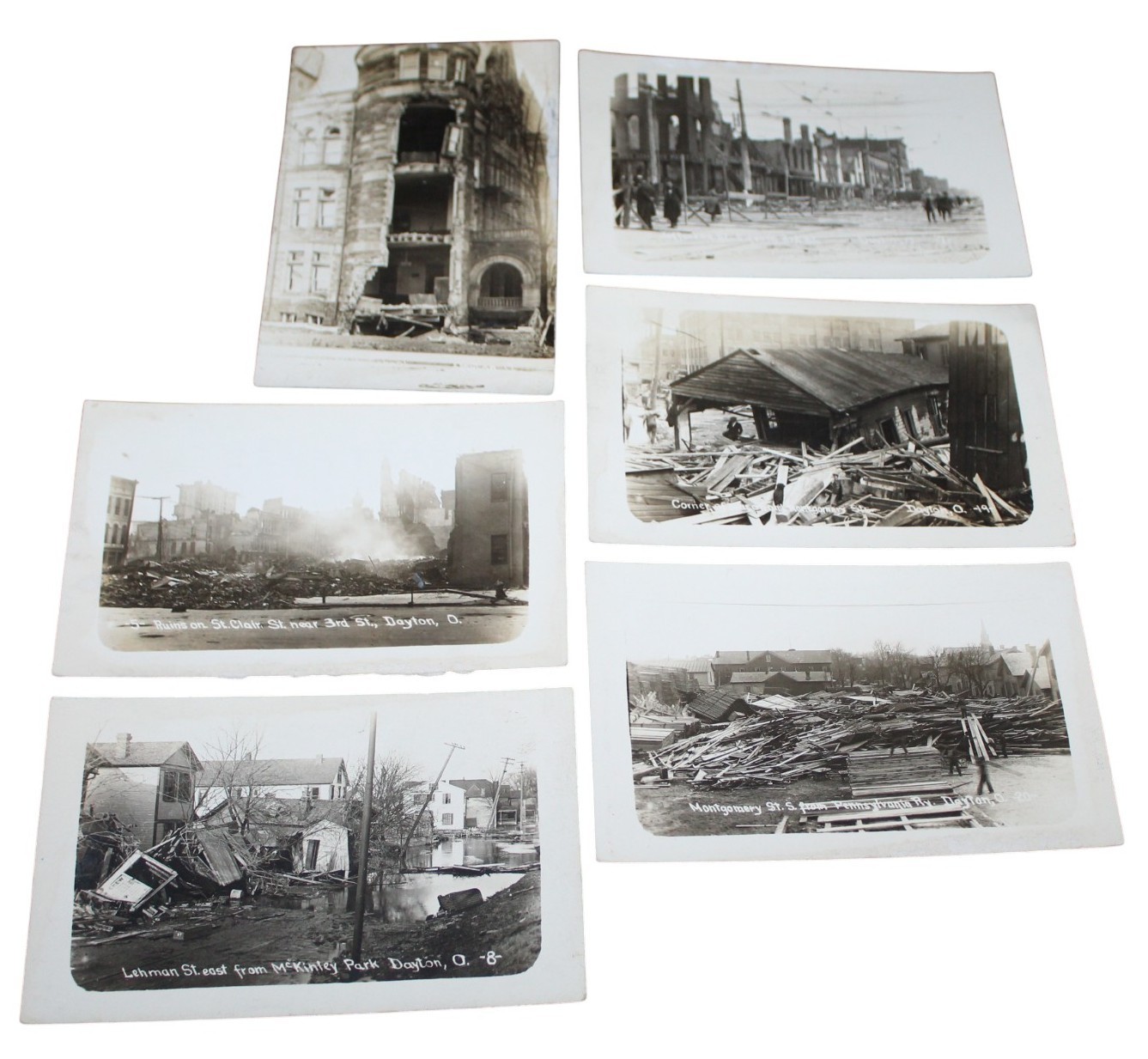 1913 Dayton Ohio Great Flood RPPC Postcards Lot of 6 Disaster Ruins Fire