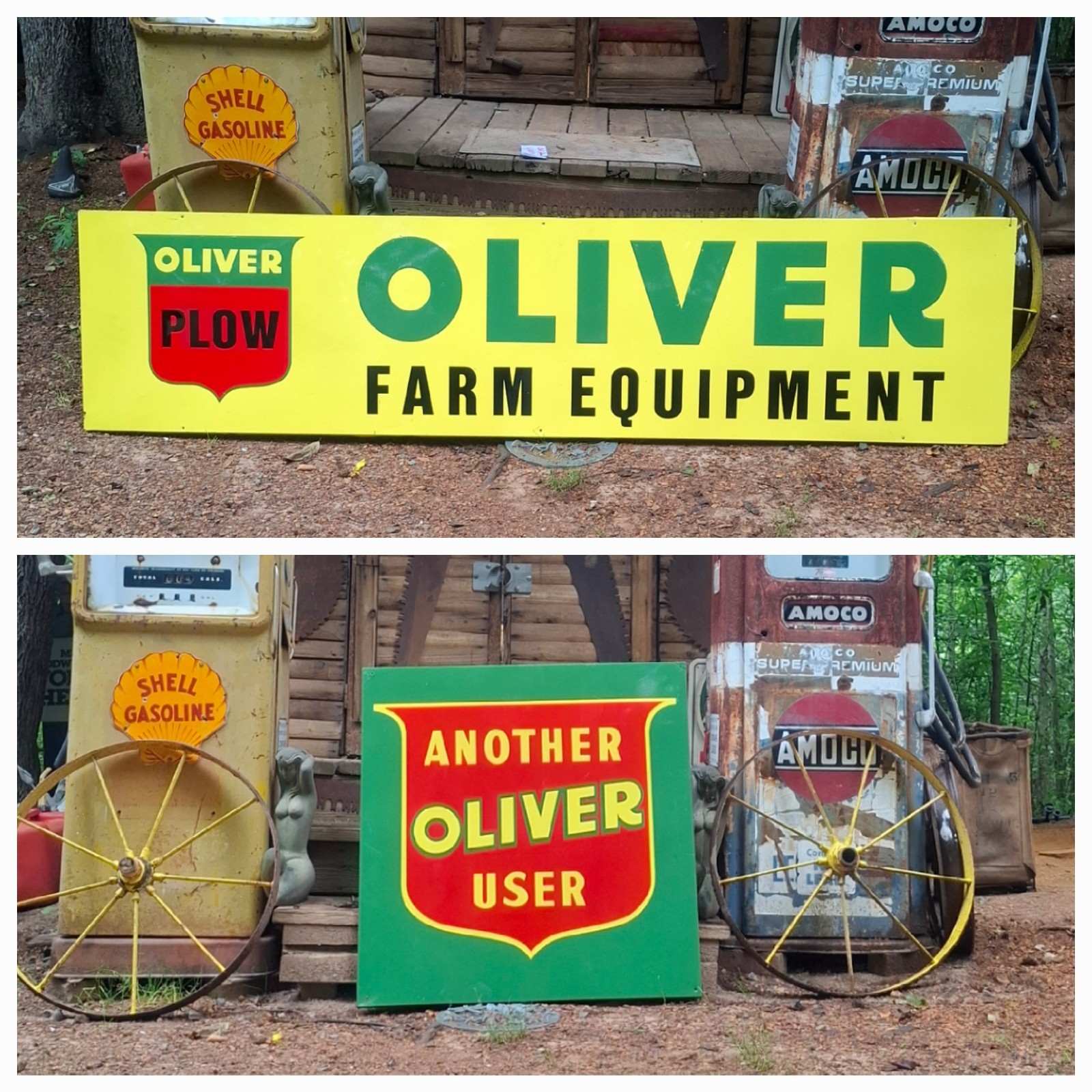 💥Rare💥 Vintage Lot Of 2 Large OLIVER TRACTOR Dealer FARM EMBOSSED METAL Signs