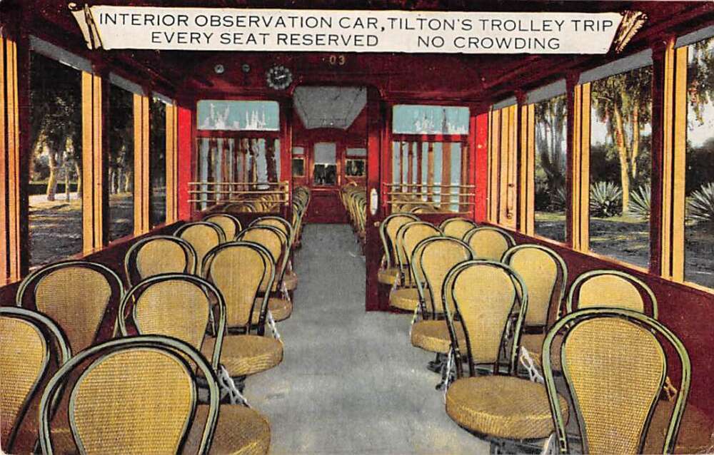 Pasadena California Tilton\'s Trolley Trip Ad Car Interior Postcard AA43726