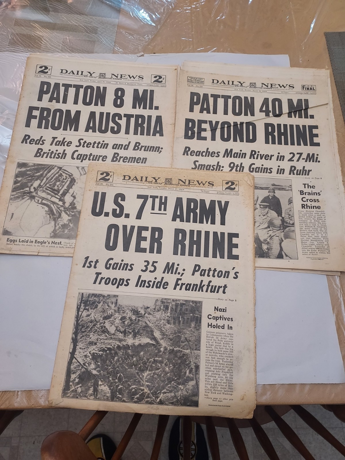 3 VTG WWII Mar. 26, 27 & Apr. 27, 1945 The Daily News NEWSPAPERS- PATTON'S 3rd