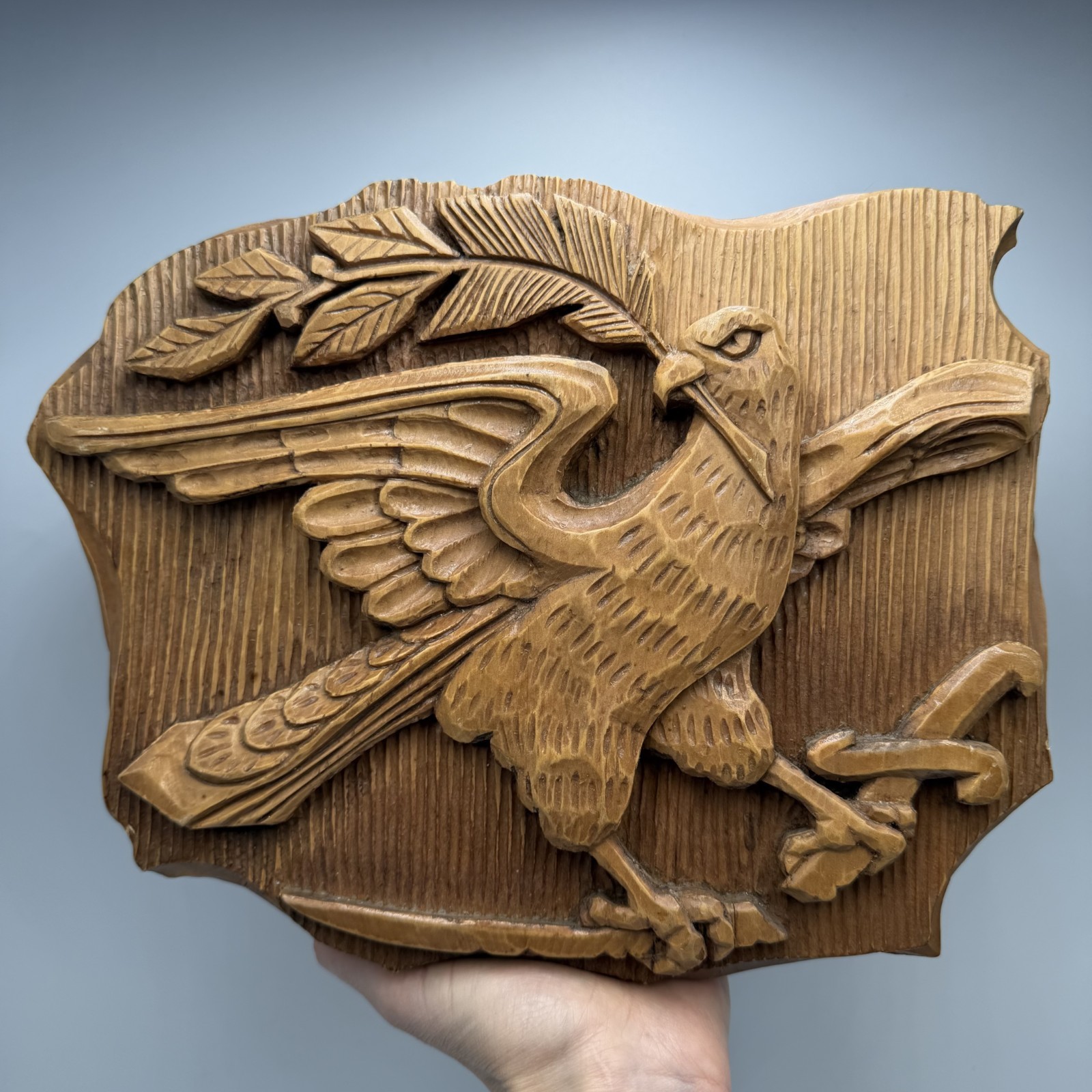 Vintage Hand Carved Wooden Eagle Wall Plaque Folk Art Signed Dated Home Decor