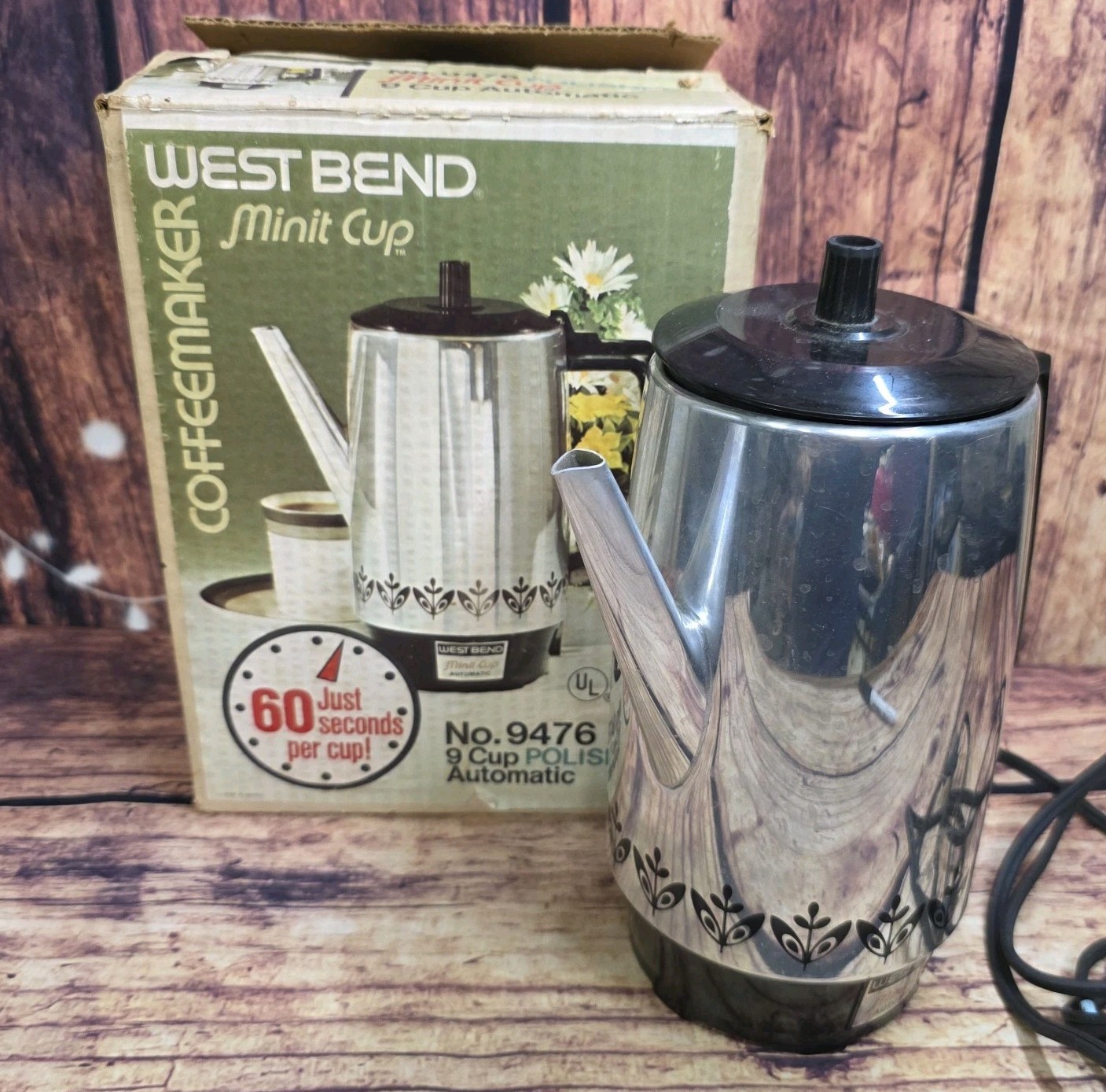 VTG 1970s West Bend 9 Cup Automatic Coffee Maker Percolator 9476 Polished Rare