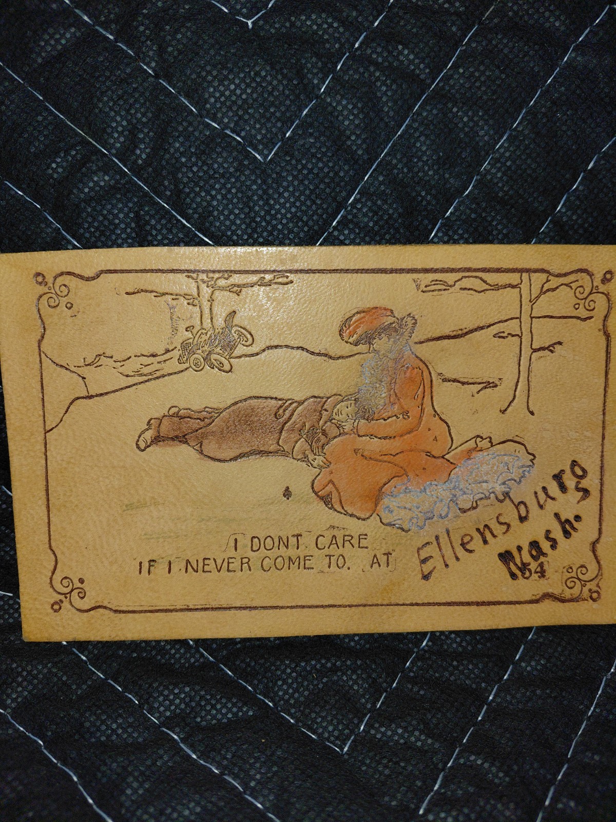 Ellensburg Vintage Leather Automotive Postcard