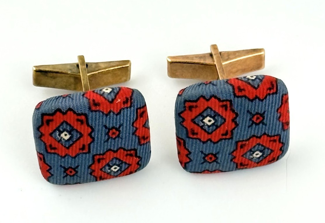 Vtg Harveys Blue Red Medallion Silk Knot Cufflinks Square Mens Southwest Fashion
