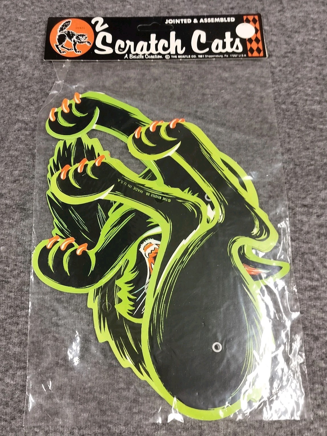 Vintage Halloween Diecut NOS 1981 Beistle Co. 2 Scratch Cats Jointed  Decoration