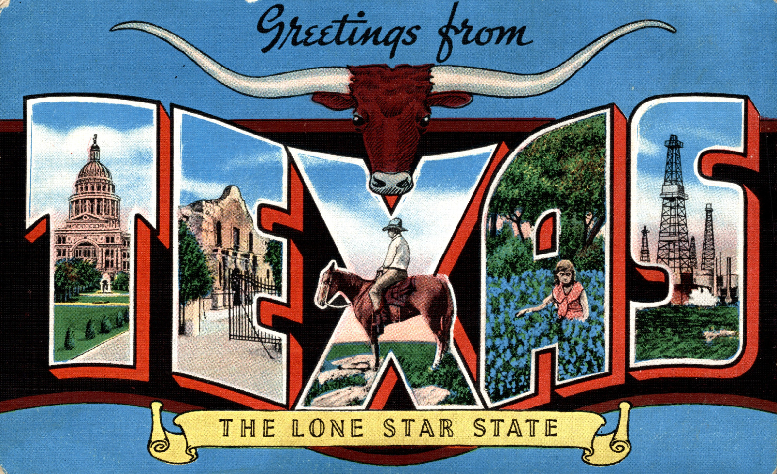 c. 1940s Greetings from Texas Large-Letter Linen PC Dallas Post Card Co., Unused c. 1940s Greetings from Texas Large-Letter Linen PC Dallas Post Card Co., Unused