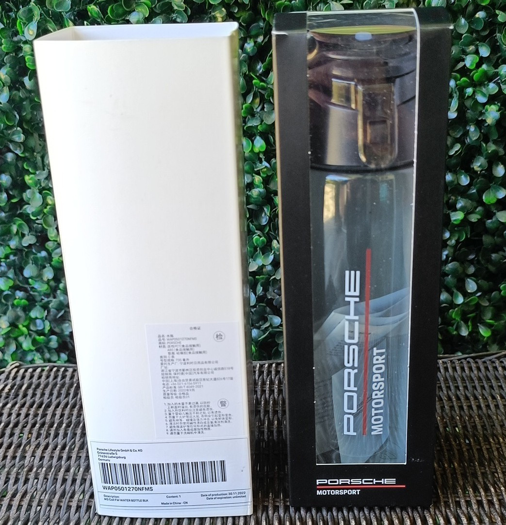 Porsche Motorsport Clear Water Bottle with Black Lid Promo Car 2022