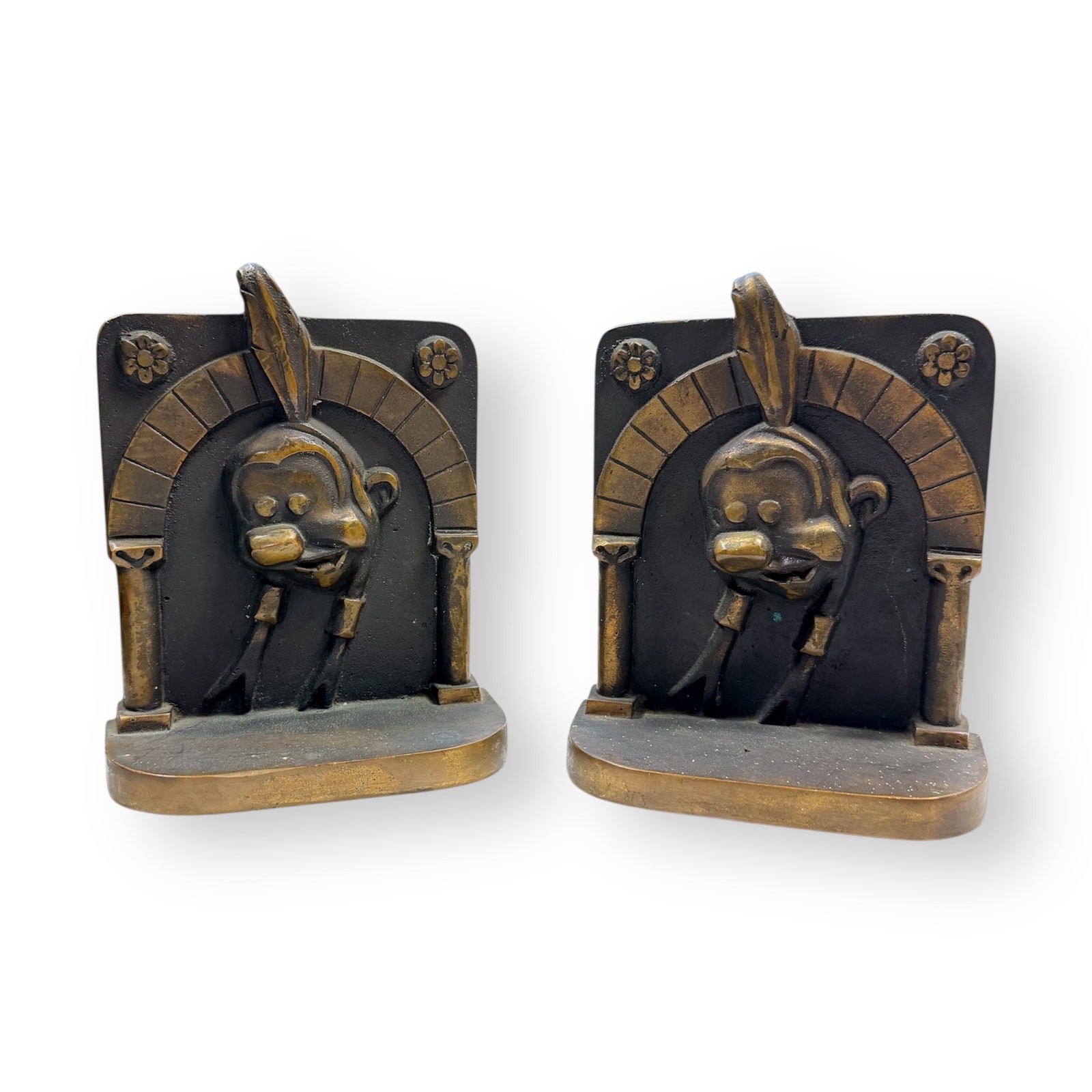 Vintage Stanford Univ Mascot Bookends Heavy Cast Metal Pair, c 1920s-30s