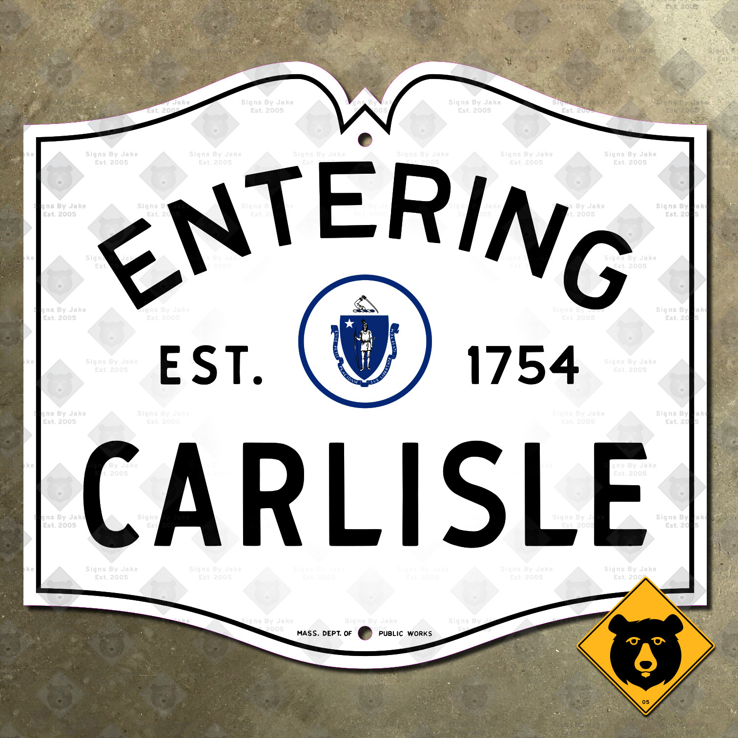 Entering Carlisle Massachusetts city limit highway marker road sign 1950 18x16