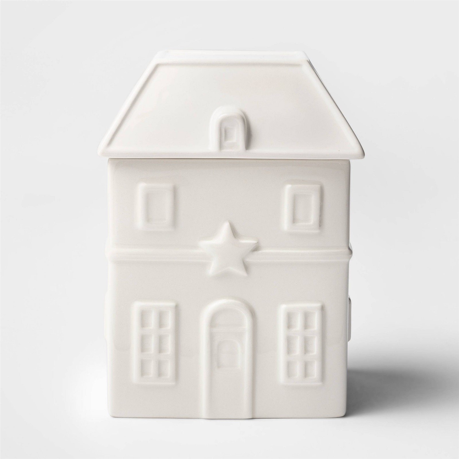 House Candy Bowl Cookie Jar White Glazed Earthenware Building Threshold (Small)