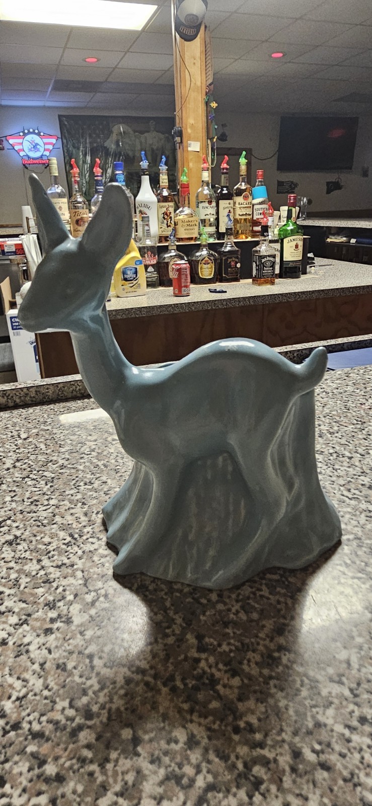 1940s Blue Deer Ceramic Planter In Excellent Condition. 8 X 5.5\