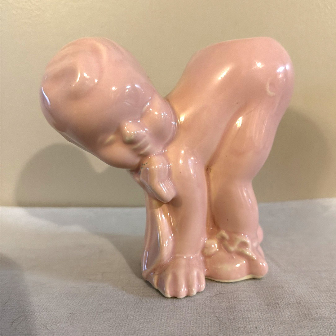 1940\'s Vintage Ceramic Pink Kewpie Baby Planter Nursery Decoration