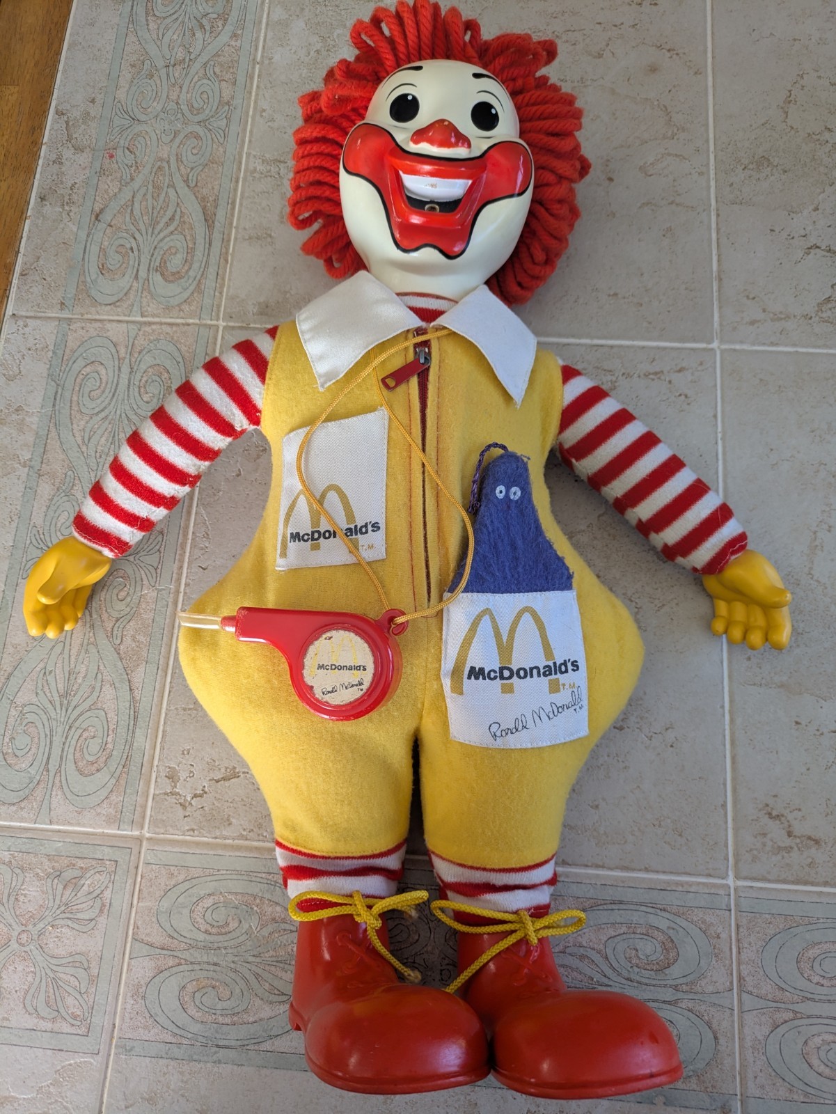 Vintage 1978 McDonald\'s Hasbro Ronald McDonald Doll w/Whistle & Grimace Works