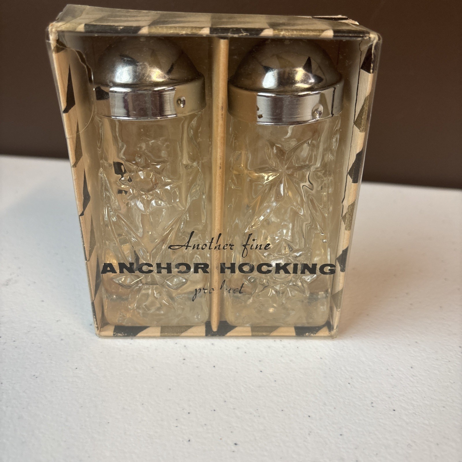 Vintage Anchor Hocking Star of David Glass Salt Pepper Shakers w/Box EAPC