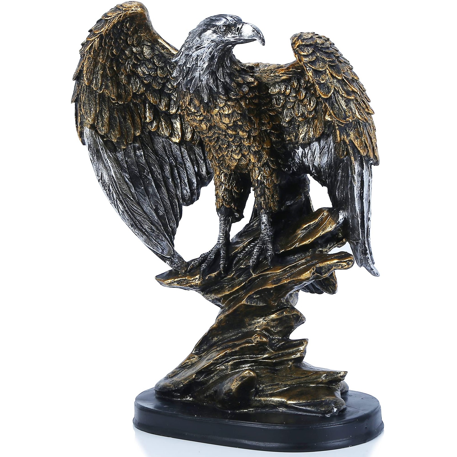 10.25 Tall Patriotic Eagle On Rocks Statue Wild Bird Eagle Decorative Bronze