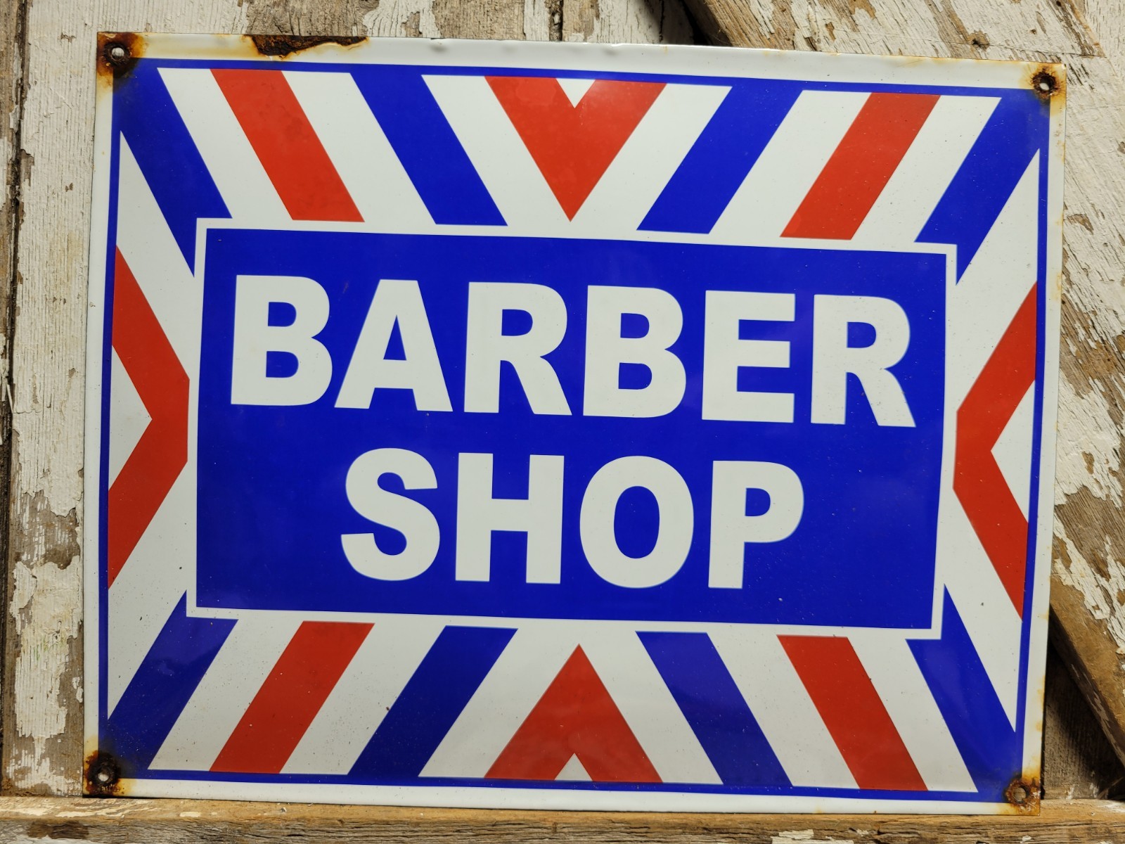 VINTAGE BARBER SHOP PORCELAIN SIGN OLD MENS GENTELMENS OLD SCHOOL HAIR CUT CLUB