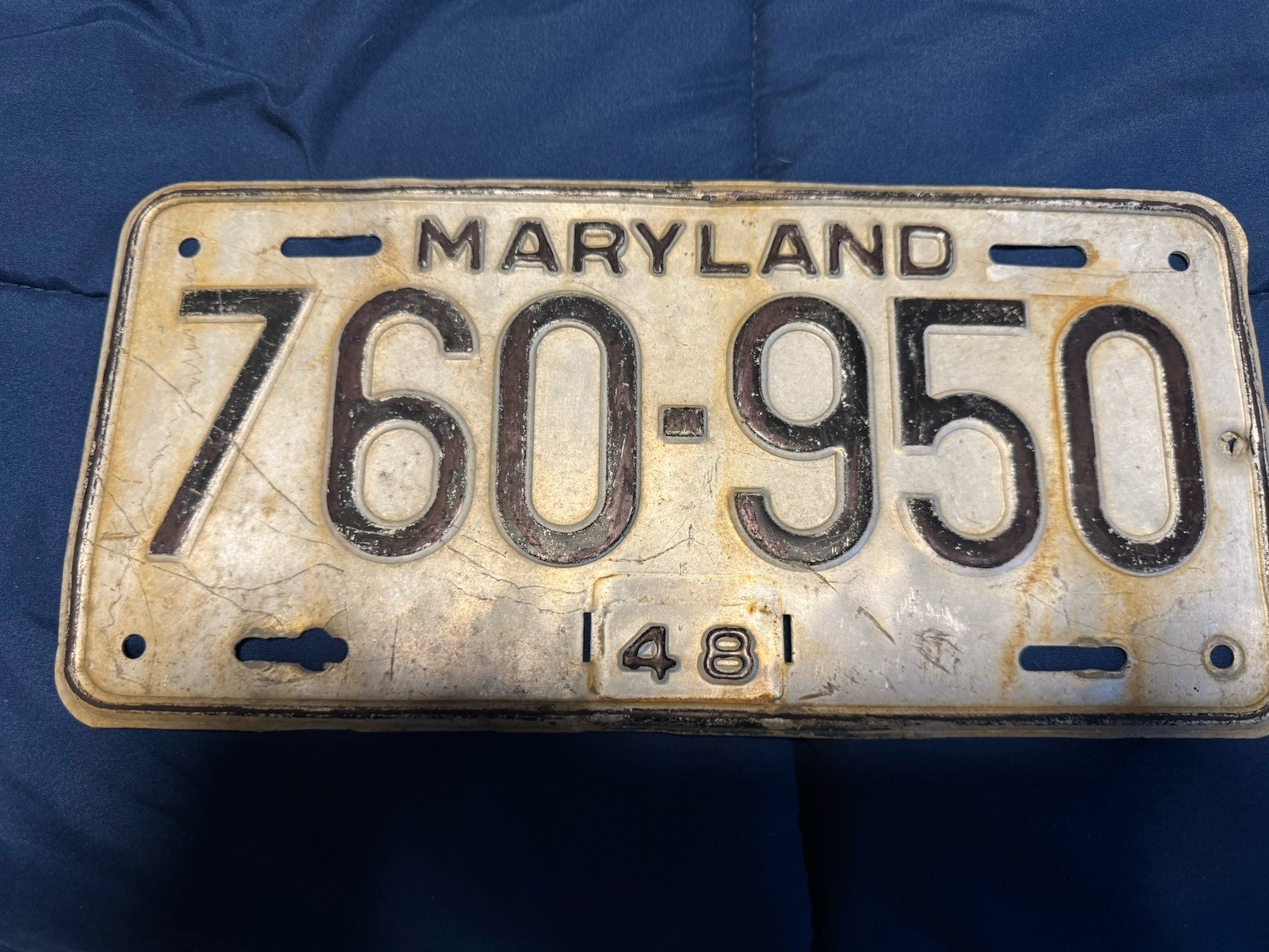 Vintage1948 Maryland License Plate# 760-950 Aluminum Expired Wall/Garage Display