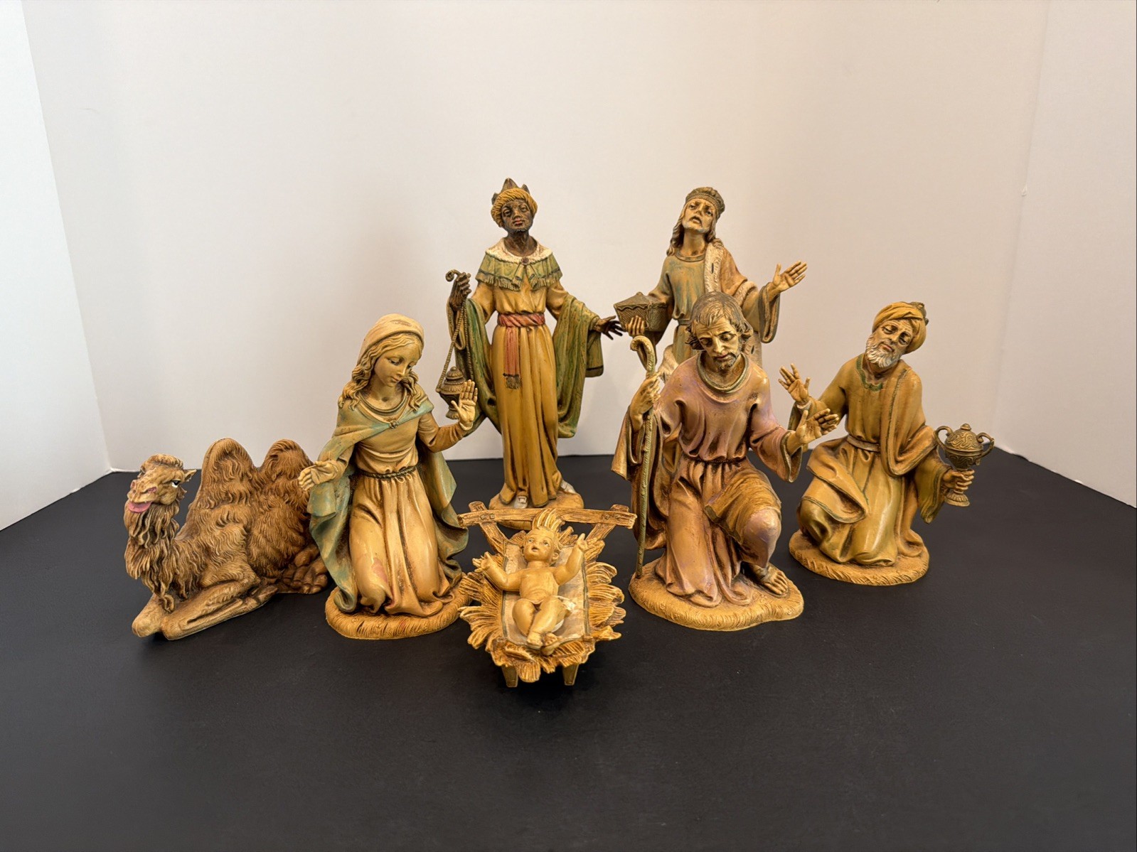 Vintage Fontanini Depose Italy Nativity Set 8 Pc 3 Wise Men Mary Joseph Spider