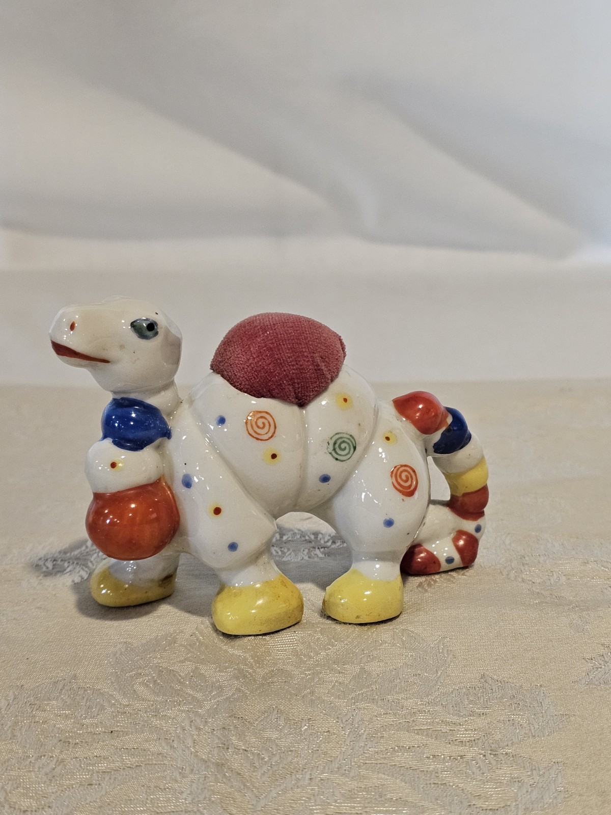 Vtg 40s Hand Painted Circus Camel Pin Cushion Ceramic Colorful Whimsical Japan